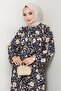 Shadow Flower Pattern Navy Blue Viscose Dress - 2
