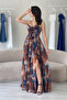 Women's Tie-Dye Patterned Strapless Strap Back Low-Cut Slit Evening Dress - 4