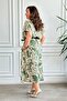Plus Size Self Belt Shirt Collar Print Dress - 4