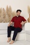 Men's Short Sleeve, Bottom Long Placket Button, with Pockets 100% Cotton Burgundy Color Father's Day Pajamas Set - 2