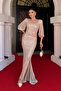 Sequin Fabric Knot Detailed Evening Dress - Gold - 2