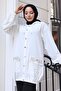 Buttoned Short Cap with Stone Detail on Pockets White 3241