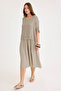 Short Sleeve Mesh Linen Dress - 2