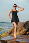 Women's Double Strap Inner Leggings with Breast Pad Sea/Pool Swimsuit Dress