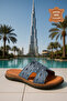 100% Genuine Leather Blue Patterned Leather Men's Slippers, Daily Slippers