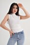 Zero Sleeve Side Gathered Body Fitting White Blouse