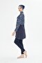 Full Covered Lycra Patterned Skirted Hijab Swimsuit Navy Blue 3482-L - 4
