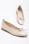 Women's Beige Bow Ballerina Ballerina with Straw Detail on the Side