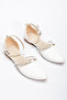 Women's White Stone Rope Detailed Ankle Strap Buckle Ballerinas - 2