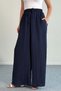 Kraşlı Elastic Waist Modal Wide Leg Palazzo Trousers - Navy Blue - 9