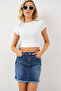 Women's Tasseled Mini Denim Skirt 8051 - Navy Blue - 4