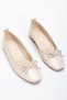 Women's Beige Bow Ballerina Ballerina with Straw Detail on the Side - 3