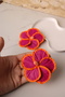 Polymer Clay Bicolor Orange Oembe Hibiscus Flower Earring - 4
