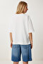 Women's Ecru Printed Cotton Oversize Knitted T-Shirt Yy00238 - 5