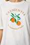 Women's Ecru Printed Cotton Oversize Knitted T-Shirt Yy00238 - 4