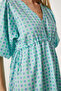 Women's Mint Green Wrap Collar Patterned Woven Dress Fk00016 - 4