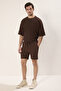 Medium Length Brown Textured Ottoman Shorts - Lace-Up, No Crease Tmnss23Sr00039