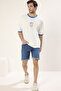 Indigo Slim Fit Tırmık Destroylu Denim Kot Şort TMNSS21SR0727