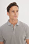 Men's Non-Shrink Cotton Fabric Slim Fit Narrow Cut Gray Non-Curling Polo Collar T-Shirt - 7