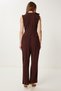 Women's Brown Bow Detailed Woven Jumpsuit Wf00111 - 6