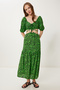 Women's Green Black Patterned Crop Blouse Skirt Set Fk00033 - 2