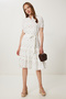 Women's Ecru Green Polka Dot Textured Summer Crinkle Dress Tp00055 - 2