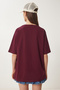 Women's Burgundy Oversize Embroidery Pocket Knitted T-Shirt Zv00277 - 5