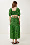 Women's Green Black Patterned Crop Blouse Skirt Set Fk00033 - 5