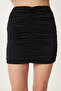Women's Black Gathered Stretchy Mini Knitted Skirt Wf00131 - 3