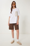 Women's White Oversize Embroidery Pocket Knitted T-Shirt Zv00277 - 3