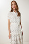 Women's Ecru Green Polka Dot Textured Summer Crinkle Dress Tp00055 - 3