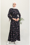 Floral Patterned Viscose Dress 5068-04 Navy Blue - 2