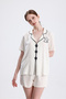 Women's Short Sleeve Shorts Cat Pattern Embroidered Pajama Set - 4