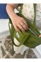 Green Lined, Pocketed, Suitable for Daily Use, Cloth, Fabric Bag, Arm and Shoulder Bag - 4