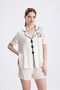Women's Short Sleeve Shorts Cat Pattern Embroidered Pajama Set - 7