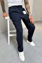 Men's Baggy Fit Pleated Navy Blue Fabric Pants Ke-1000 - 2