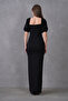 Black Crepe Fabric Double Breasted Collar Balloon Sleeve Design Slit Detailed Maxi Dress582853 - 3