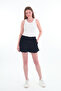 Women's Black Tie Detailed Mini Linen Shorts - 3