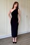 Draped One Shoulder Black Midi Dress - 6