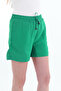 Women's Green Tie Detailed Mini Linen Shorts - 5