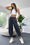 Women's Anthracite Shalwar Trousers Loose Fit Four Seasons Comfortable Cotton Elastic Waist Casual Model Gabardine - 4