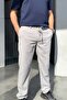 Men's Patterned Gray Side Pockets Elastic Waist Lace up Comfortable Fit Linen Relaxed Trousers - 2