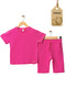 Girl Boy Basic Tshirt Capri - Summer Bottom Top Children's Set (Set of 3 Lilac White Fuchsia) - 2