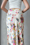 Floral Pattern Viscose Satin Midi Length Skirt on Beige Background - 8
