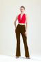 Women's Brown Flared Leg Diver Fabric High Waist Lycra Tummy Control Leggings Pants - 5