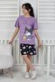 Short Sleeve Bottom Short Kuromi Patterned Girls Pajamas Set - 2