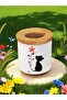 Cat and Flower Printed 3-Piece Wooden Ceramic Desktop Pen Holder Pencil Case Office Gift - 4