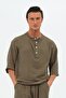 100% Cotton Muslin Fabric Fakir Sleeve Lapel Khaki Green Oversize Shirt