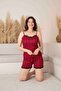 Women's Strappy Shorts Cotton Heart Patterned Lace Detailed Short Pajama Set-3093 - 2