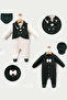 Waffle Fabric Bow Tie Newborn Baby Boy Double Jumpsuit Set - 2